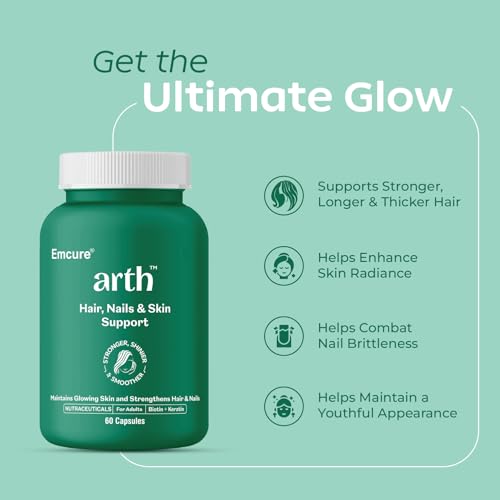 Image of Arth Biotin Capsules For Hair Growth, Skin & Nails - 120 Veg Capsules for Men & Women | Vitamin A, B, D3, Folic Acid, Keratin Builder & Hyaluronic Acid | Supplement For Healthy Hair, Nails & Skin