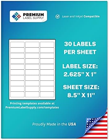 Premium Label Supply White Address Sticker Labels – 2.625” x 1" – Laser/Inkjet Compatible – (30 Labels/Sheet), 500 Sheets - 15,000 Total Adhesive FBA Labels