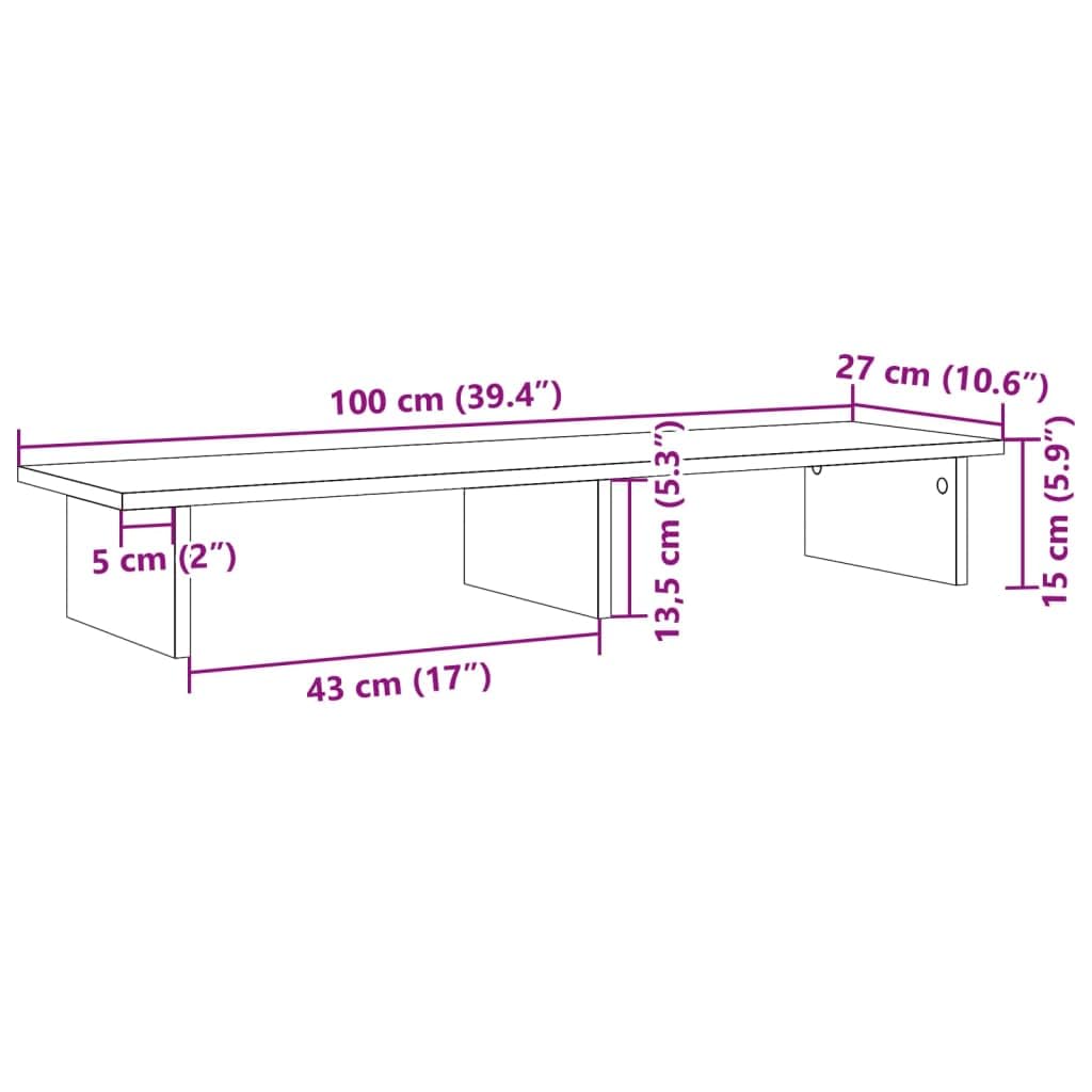Supporto per monitor grigio Sonoma, 100 x 27 x 15 cm, in legno, ergonomico, regolabile in altezza, per ufficio e home office, con vano cavi e cassetto, compatibile con laptop, PC, notebook