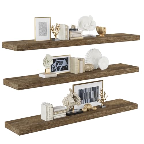 BAMEOS Floating Shelves,40 in W x 8in D Wall Mounted Wooden Shelves with Invisible Brackets Set of 3, Hanging Wall Shelves Decoration for Bedroom, Bathroom, Living Room and Kitchen