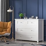 Modern Chests of Drawer White Dresser with 4 Drawers Wood Storage Organizer Cabinet for Bedroom,...