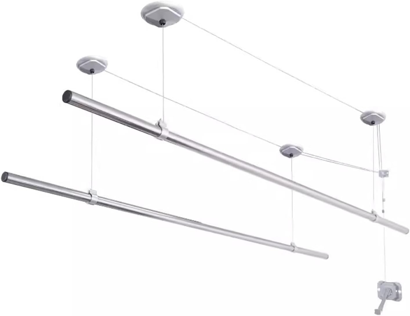 Ceiling Clotheslin- Balcony Top Mounted Lifting Hand Operated Clothes Drying Rack Indoor Manual Stainless Steel Round Pole Double Pole Clothes Drying Rack,2.7m