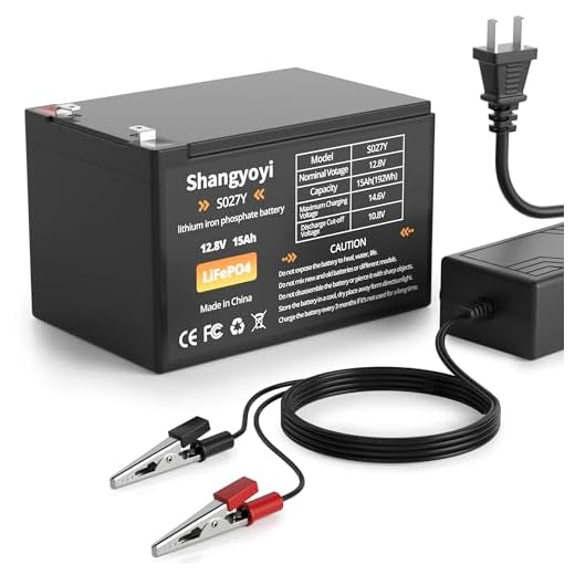 Shangyoyi 12V 15Ah Lithium Battery, Up to 4000+ Cycles Rechargeable Batteries with Charger, LiFePO4 Deep Cycle, 12.8 Volt Battery for Trolling Motor/Solar&Wind Power/Golf Cart/RV/Lighting and More