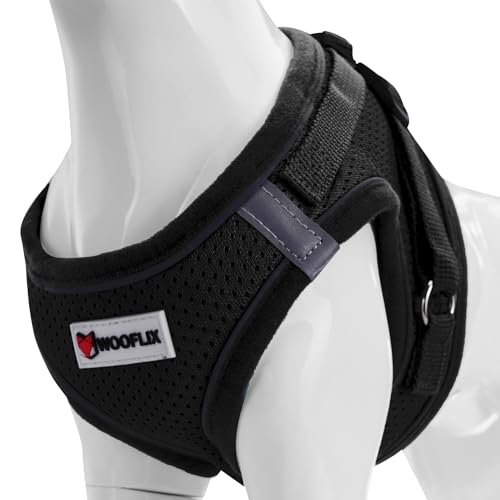 Image of WOOFLIX Dog Harness for Small Dogs, Puppies and Cats | Suitable for Small Size Dogs, Cats & Puppies of 2.5kg -4.5kg | Reflective Soft Padded Dog Harness with Secure Fit | Black (2.5kg-4.5kg Dog & Cat)