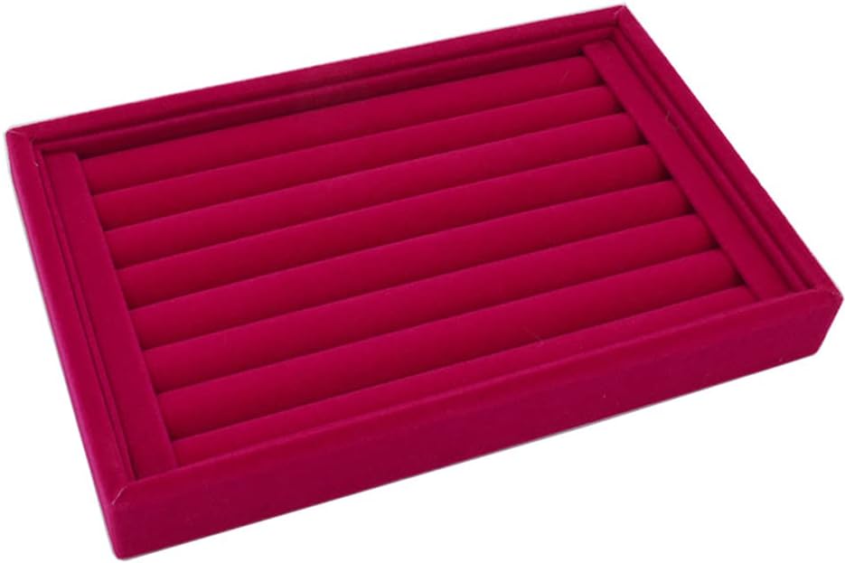 AKOAK 1 Pack Jewelry Display Tray Wooden Flannel Dresser Ring Earring Bracelet Watch Storage Case Portable Display Rack (rose red)