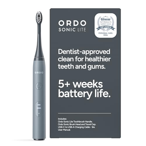Ordo Lite Sonic Toothbrush, Electric Toothbrushes with 35,000 Pulses Per Min, Dual Modes, Over 5 Weeks Battery, Smart Timer, Waterproof, USB C, Stone