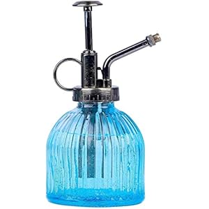 MEETOZ Glazen Plant Mister Spray Fles, 6,5 Inch Tall Vintage Style Spritzer, Bronzen Plastic Top Pomp, Watering Glas Spary Fles Plant Mister Glas Watering Tuin Tool (Blauw)
