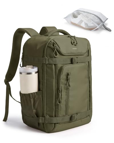 BAGSMART 35L Travel Backpack for Women & Men Fits 17-Inch Laptop Airline Approved Carry On Backpack with Wet Pocket & Shoe Pouch Water-Resistant Personal Item Travel Bag Olive green