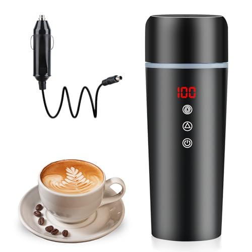 Car Electric Kettle Portable 12V/24V, 420ml Electric Travel Kettle, Portable Hot Water Boiler, Adjustable Temperature Car Coffee Warmer Kettle With Built-In Magnetic Induction Stirring