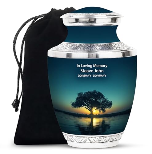 Image of Tree Cremation Urn Customized - Burial Urn for Ashes for Women - Large Decorative Urn - Personalized Urns for Human Ashes Adult Male - Funeral Urns for Ashes - 10 Inch Large with Velvet Bag