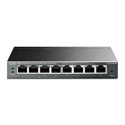 TP-Link TL-SG108PE 8 Port Gigabit PoE+ Switch, 4× PoE+ Ports (Up to 64W) Easy Smart Network Switch, VLAN, QoS, Fanless Design, low energy consumption 8-port Gibabit|64W 4xPoE+|Easy smart