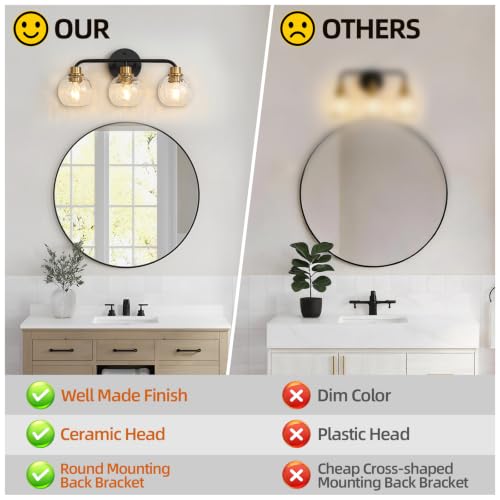 Image of Bathroom Light Fixtures Black and Gold Vanity Light 3 Light