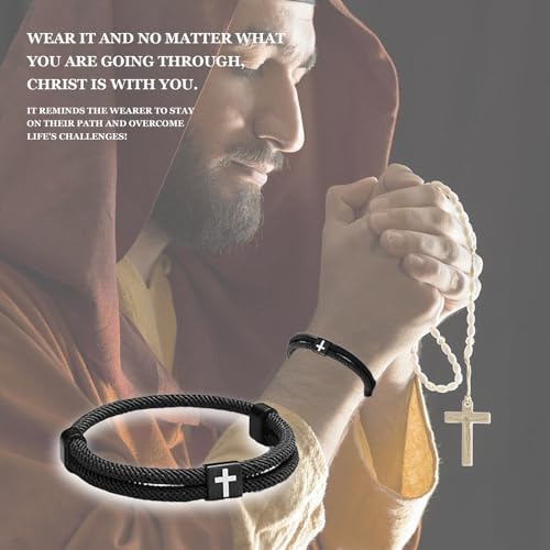 4Pcs WWJD Bracelets, Cross Bracelet for Men, Adjustable Braided Christian Bracelet for Men. Fashion Jesus Bracelets. Christian Gifts for men2