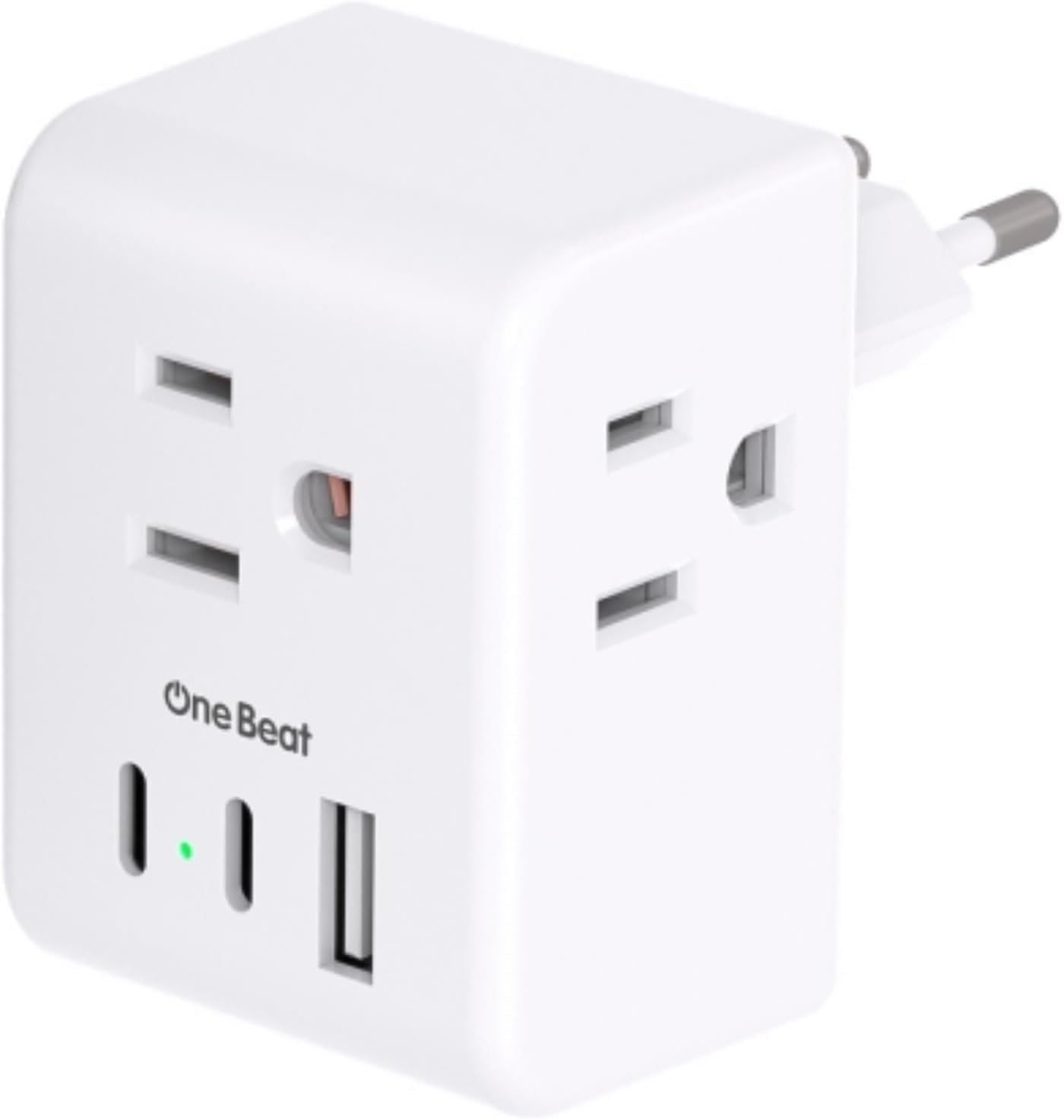 European Travel Plug Adapter, One Beat International Power Plug Adapter with 3 Outlets 1 USBA 2 USB C, Type C Plug Adapter Travel Essentials to Most Europe EU Spain Italy France Germany