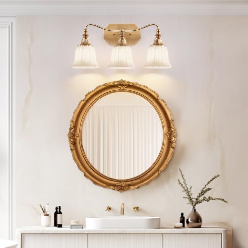 Image of LmnLvn 3‑Light Bathroom Vanity Light, Matte White with Crystal Glass Shade