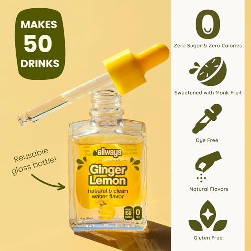 Image of Allways Drops Ginger Lemon Water Enhancer | Sugar Free | 50 Servings