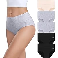 coskefy Underwear Women, High Waisted Cotton Knickers Ladies Full Briefs Soft Panties Slight Tummy Control Pants 5 Pack L