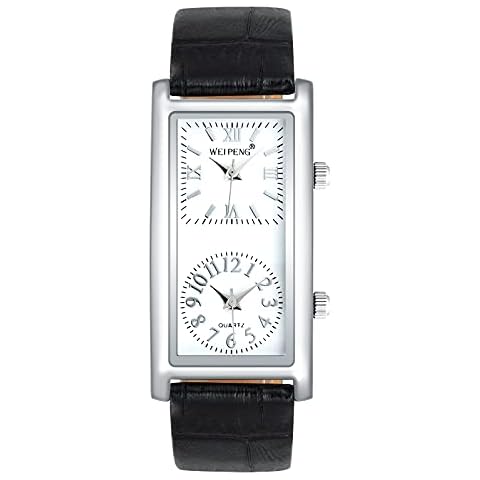 SUPBRO Fashion Women's Analogue Quartz Watch White Dial Wrist Watch with Leather Strap Square Case White Dial Cover