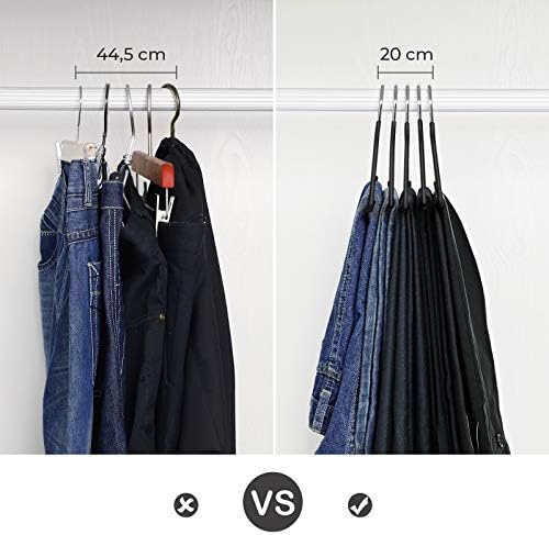 SONGMICS Trouser Slack Hangers Organizers, Set of 20, Strong Metal dia: 5 mm Chrome-plated Non-slip 38 x 13 cm, Black CRI004-20
