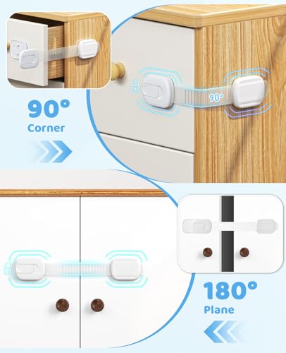 10 Pack Cabinet Locks Baby Proofing, Child Proof Cabinet Locks with 3M Adhesive - Easy Installation with Adjustable Straps, Multi-Purpose Child Safety Latches for Drawers Fridge Trash Cans Toilets - Thumbnail 4