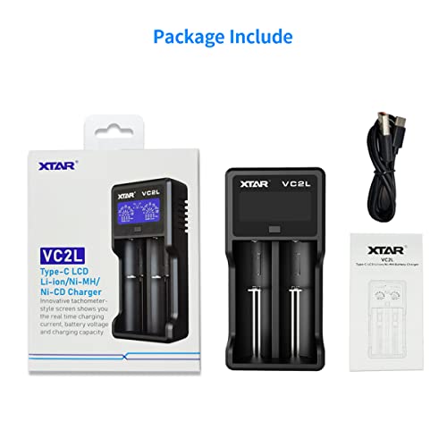Xtar 21700 Battery Charger Vc2L 18650 Charger 2 Slot 2022 Version With Lcd Display Max 2A Rechargeable Liion And Aa Charger Not Included Any Batteries(Vc2L) #TOP6