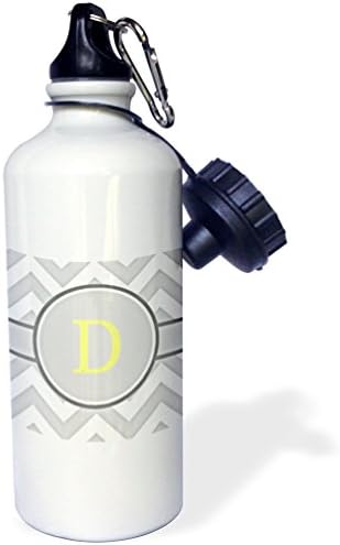 3dRose "Grey and white chevron with yellow monogram initial D" Sports Water Bottle, 21 oz, White image 4