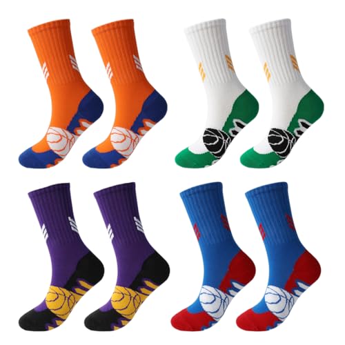 4 paires de chaussettes enfant chaussettes de basket-ball pour enfants de 12 ans et plus ball en coton respirant douces et respirantes adaptées au football au rugby et au tennis(Tailles 37 à 43)