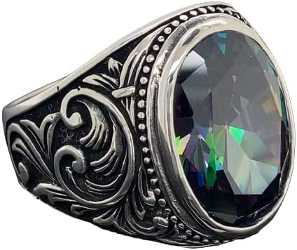 Man Mystic Topaz Ring, Silver Rainbow Mystic Topaz Ring, Turkish Handmade Silver Men Ring, Colorized Stone Ring, 925k Sterling Silver
