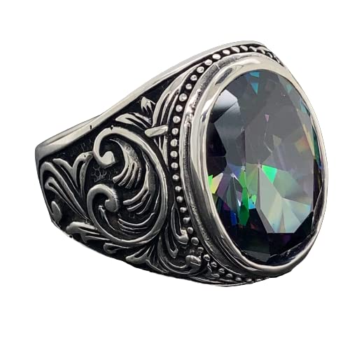 Man Mystic Topaz Ring, Silver Rainbow Mystic Topaz Ring, Turkish Handmade Silver Men Ring, Colorized Stone Ring, 925K Sterling Silver #TOP1