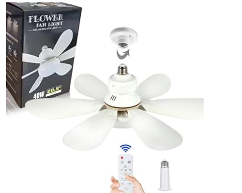 DLLHAVEALL Ceiling Fan with Lights and Remote, E27 Bayonet Screw in Ceiling Fans Lights, Dimmable Led Outdoor Lights with Fan, 52cm Small Bulb Fans for Bedroom Kitchen Bathroom Garage
