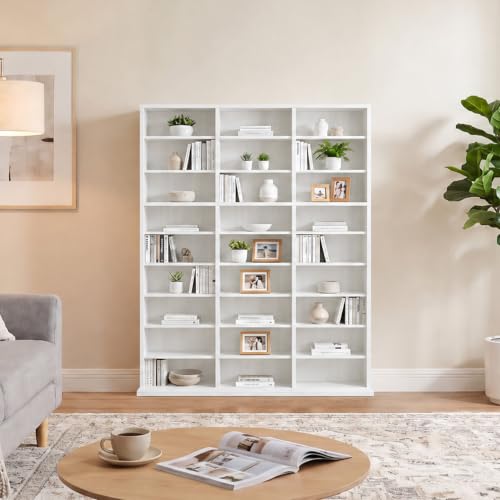 Image of Garvee 9 Tier Tall CD Display Cabinet, 27-Compartment Media Tower, White