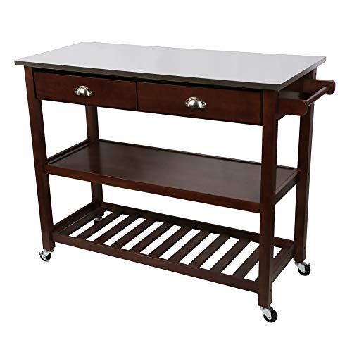 Image of Homegear Kitchen Island Rolling Utility Trolley Cart with 2 Drawers Stainless Steel Top (Brown)