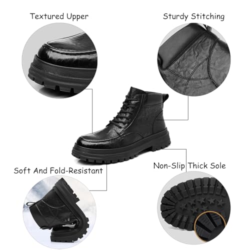 Men's Leather Lace-Up Platform Motorcycle Boots Vintage Round Toe Lug Sole Non-Slip Chunky Heel Chukka Boots Waterproof Casual Formal Business Work Booties3