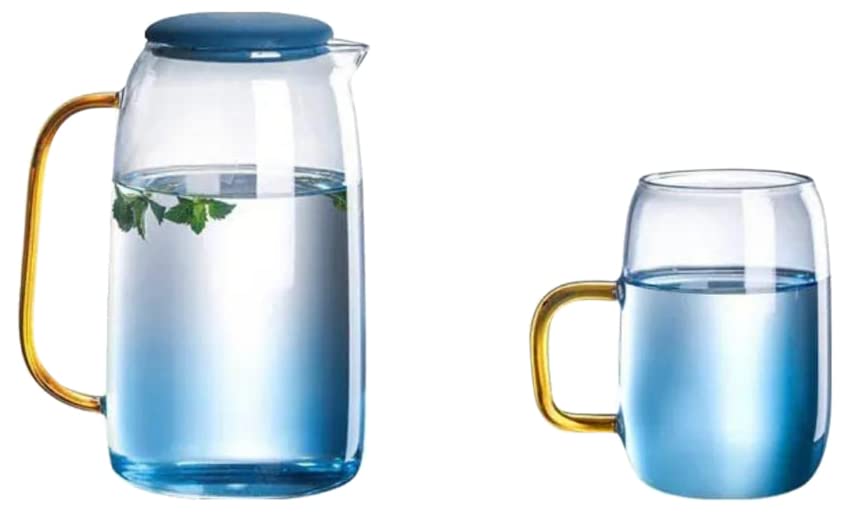 V A V High Borosilicate, Modern Design Elegant Glass Carafe Pitcher Jug 5-PCS Set., Large
