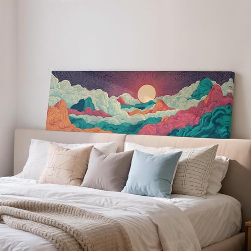 Impression panoramique de montagne sur toile encadrée 30x90cm rétro 70s