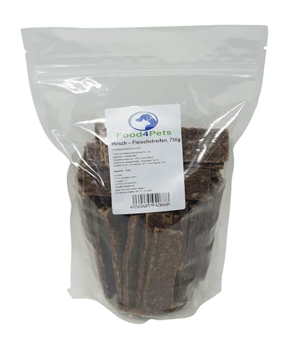 Food4Pets Fleischstreifen Hundeleckerli Hirschfleisch 750g – herzhafte und natürliche Kaustreifen für Hunde, ideal zur Zahnpflege und als Belohnungssnack