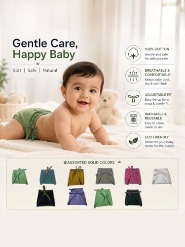 Image of Baby Cloth Diapers /Langot for Newborn & Infants (Pack of 10) | 100% Cotton Reusable Nappies | Adjustable Tie-Up Nappy | Soft, Breathable & Washable Cloth Diapers for Boys & Girls (0-24 Months)