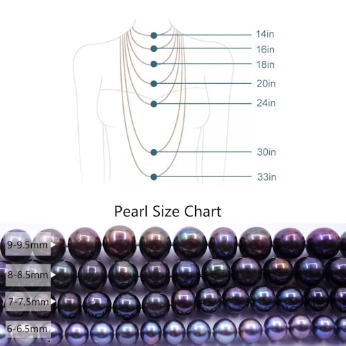 YING LAN Genuine Cultured Black Freshwater Pearl Necklace for Women Ladies, Dainty Pearl Beaded Necklace Strand With Plated Sterling Silver Clasp3