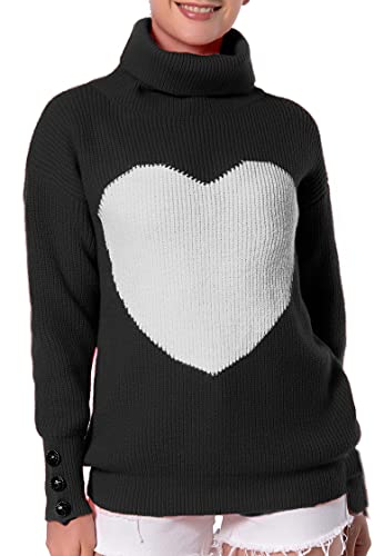 EASE ART Pull à col roulé élégant à manches longues en tricot pour femme, Noir-1, L Cover