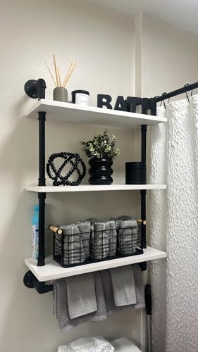 ROGMARS Industrial Pipe Shelving Bathroom Shelves with Towel Bar,3 Tier