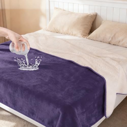 Waterproof Blanket for Bed 78"x90" Large Size Waterproof Love Blankets for Couple Splash Mattress Protector for Adult, Pet & Families - Soft, Absorbent, Leakproof & Washable (Purple)