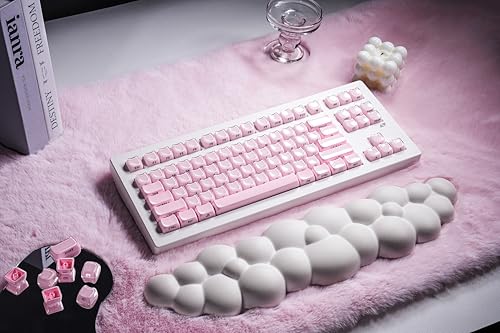 Image of ZORNHER CG870 Wireless Mechanical Keyboard,80% Pink & White Gaming Keyboard, Creamy Keyboard,Cute Jelly Cat Clear Ceramic Jade Keycaps,Girly Aesthetics Kitty Keyboard,Creamy Sounding Linear Switches