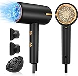 1600W Ionic Hair Dryer, Professional Negative Ion Hair Blow Dryer with Diffuser &2 Nozzles for Curly Hair, Powerful AC Motor, 3 Heating/2 Speed/Cold Settings for Women Men Kids Salon
