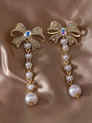 Crystal Dangler Earrings with Bow Shaped Pearl Danglers