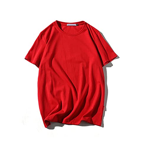 Streetwear Homme Manches Courtes Oversize Col Rond Homme T-Shirt Basique Couleur Unie Homme Shirt Moderne Confortable Et Respirante Tendance De La Mode Homme Shirt Loisirs E-Red L Cover