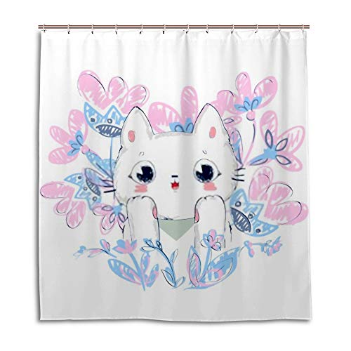 Rideau de douche blanc lavable en machine 66x72 inch imperméable avec crochets - 2