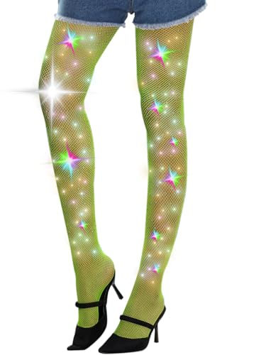 Image of VINICUNCA Ultra Sparkly Rhinestone Fishnet Stockings, Sexy High Waist Glitter Crystal Fishnet Tights for Women