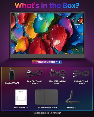 Image of Portable Monitor 15.6 inch, Wireless Portable Monitor Support AirPlay Miracast, 1080P IPS Ultra Slim Travel Monitor with USB-C HDMI /VESA /Sleeve, External Monitor for Laptop / PS4 /5 /Switch /Mac /Phone