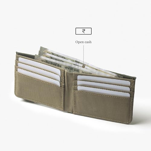 Image of Bellblock Slim Sleeve Canvas Wallet for Men /Women | Minimal Handcrafted Bifold Wallet | with Sim, Mobile Pin & Hidden Extra Card Slots | Olive Green