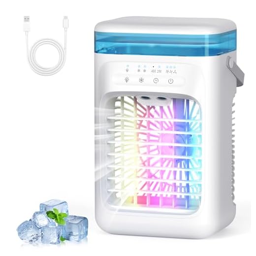SWGOTA Aire Acondicionado Portatil Mini, 5 en 1 Enfriador de Aire Pequeño, Tanque de 1000m, 3 Velocidades, 2 Nebulización, 2-4H Cronometrado, 7 LED Ventilador Refrigerador para Dormitorio Oficina